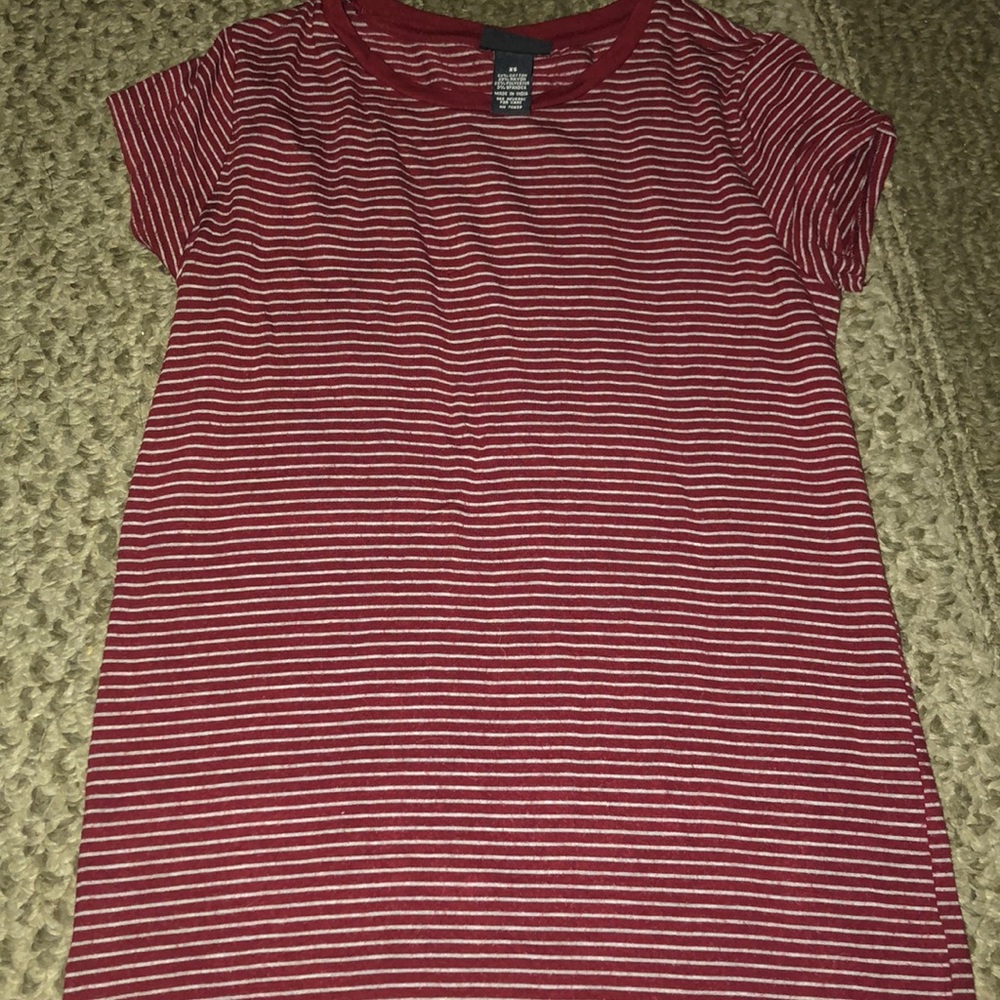 Red and white stripped short sleeved t-shirt